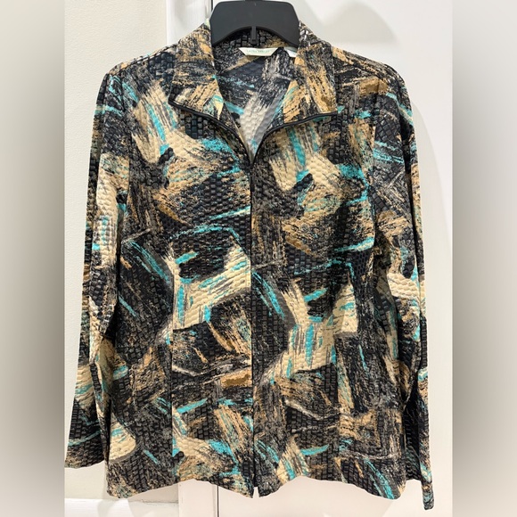 Laura Ashley Abstract Patterned Blazer in Black, Cream, and Teal - Picture 1 of 3